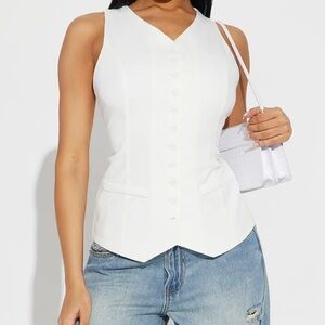 White Button-Front Vest Top